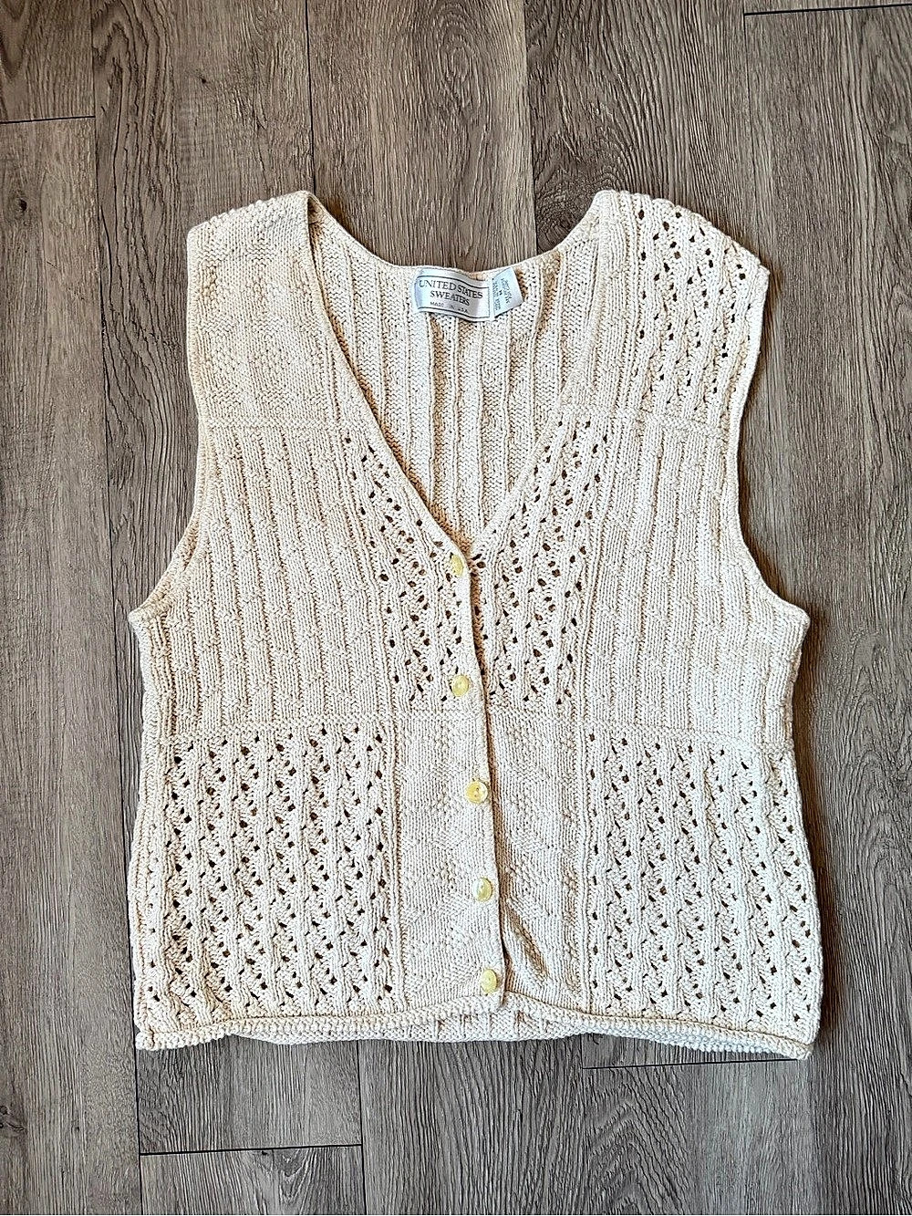 United States Sweaters Cream Cable Knit Button-Front Vest
